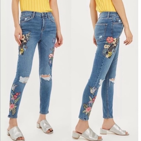 Topshop Denim - Topshop skinny jeans embroidered Moto Jamie